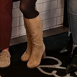 MIA Tan Suede Knee-High Block Heel Boots